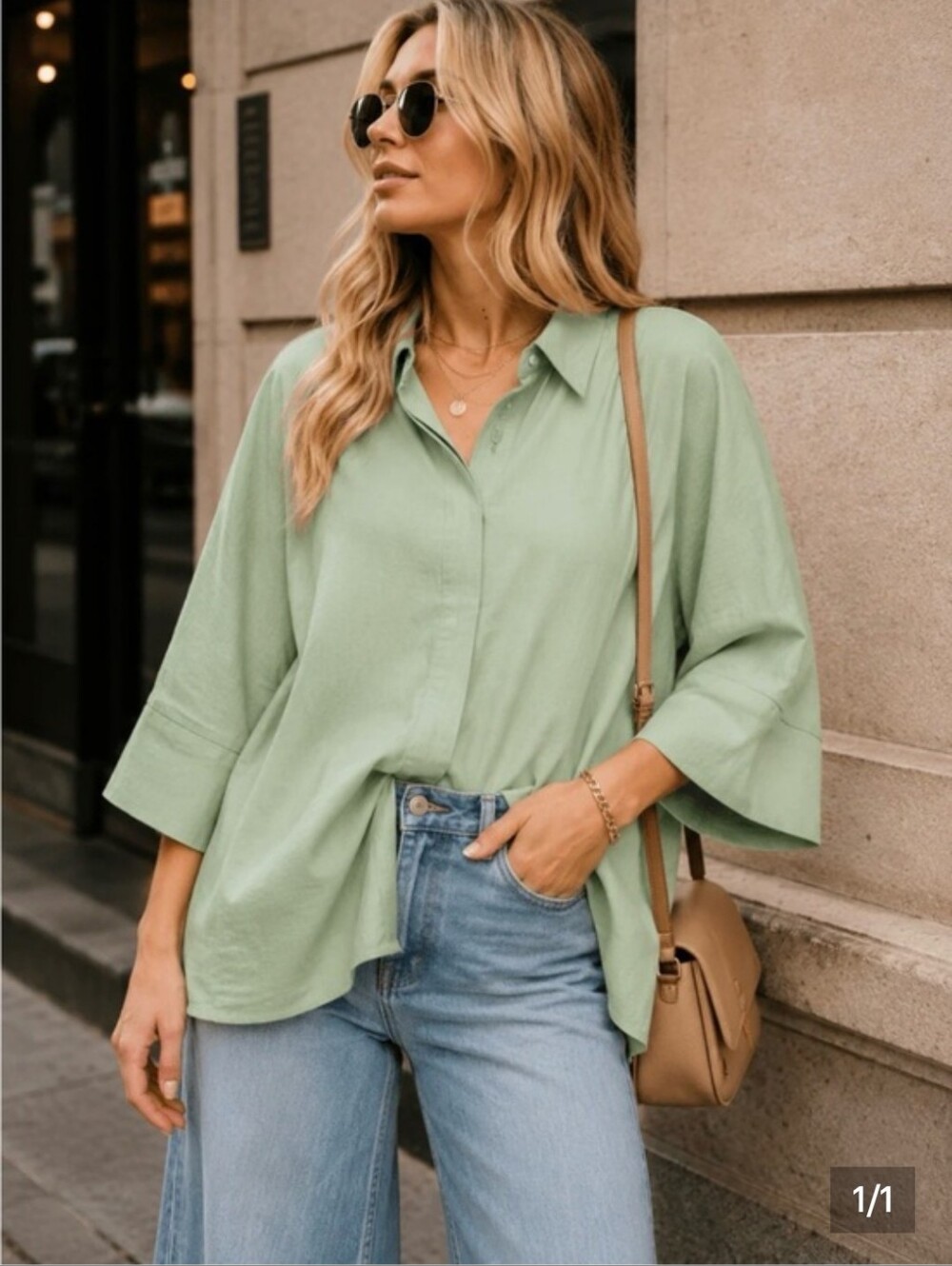 HYFVE NWOT Light Sage Green Button-Front Relaxed Dolman Sleeve Shirt
